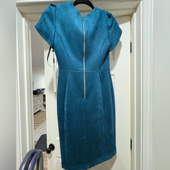 Calvin Klein teal suede dress with tulip sleeve. Size 2. NWT. smoke free home. - Picture 2 of 2